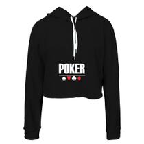 Moletom Feminino Cropped Capuz Inverno Poker Moderno Casual