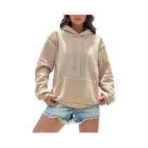 Moletom Feminino De Cor Sólida Com Capuz E Bolsos, Casual, Streetwear, Unissex, Pullover
