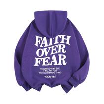 Moletom Feminino De Fleece Com Estampa De Letras 'Faith over Fear', Quente E Confortável, Pullover
