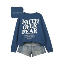 Moletom Feminino De Fleece Com Estampa De Letras 'Faith over Fear', Quente E Confortável, Pullover