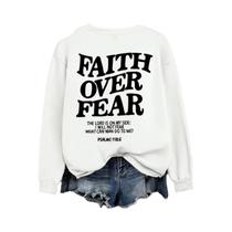 Moletom Feminino De Fleece Com Estampa De Letras 'Faith over Fear', Quente E Confortável, Pullover