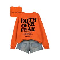 Moletom Feminino De Fleece Com Estampa De Letras 'Faith over Fear', Quente E Confortável, Pulôver
