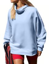 Moletom feminino de grandes dimensões Eutten, com gola alta, azul claro Moletom feminino de grandes dimensões Eutten, com gola alta, azul claro