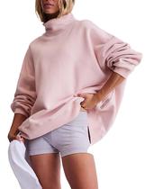 Moletom feminino de grandes dimensões Eutten, com gola alta, rosa claro Moletom feminino de grandes dimensões Eutten, com gola alta, rosa claro
