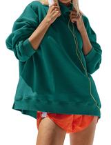 Moletom feminino de grandes dimensões Eutten, com gola alta, verde escuro Moletom feminino de grandes dimensões Eutten, com gola alta, verde escuro