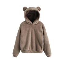 Moletom Feminino De Inverno Com Capuz De Pelúcia, Manga Longa, Orelhas De Coelho, Blusa Casual