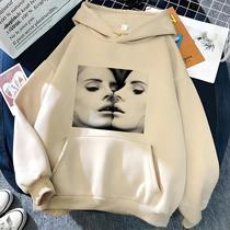 Moletom Feminino De Inverno Quente Grunge Y2K Harajuku Streetwear Casual Lana Del Rey Estético