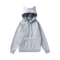 Moletom Feminino De Lã Com Capuz Orelhas De Gato, Design Moderno De Orelhas De Gato Em Formato De