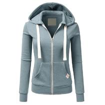 Moletom Feminino De Lã Com Zíper E Bolso, Manga Longa, Cordão Ajustável, Estilo Esportivo