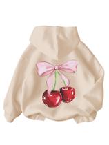 Moletom feminino de manga comprida com capuz WDIRARA com estampa de cereja Moletom feminino de manga comprida com capuz WDIRARA com estampa de cereja