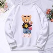 Moletom Feminino De Outono Quente Com Capuz, Estampa De Urso E Chá Com Leite, Casual, Hip Hop, Solto