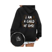 Moletom Feminino De Tamanho Grande, I Am a Child of God, Casual, Com Desenho Animado, Forrado De