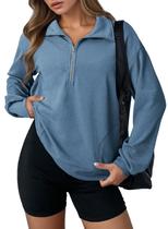 Moletom feminino Dokotoo Waffle Knit com meio zíper azul escuro