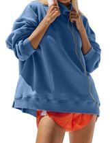 Moletom feminino DURUNUL de grandes dimensões, com gola alta, azul, solto