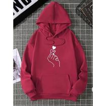 Moletom Feminino e Masculino Blusa de Frio Canguru Unissex Mão Coreana Estampado Com bolso e capuz