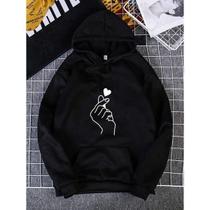 Moletom Feminino e Masculino Blusa de Frio Canguru Unissex Mão Coreana Estampado Com bolso e capuz