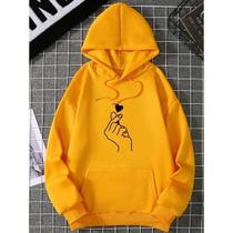 Moletom Feminino e Masculino Blusa de Frio Canguru Unissex Mão Coreana Estampado Com bolso e capuz