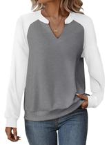 Moletom feminino EADINVE, casual, decote em V, manga comprida, leve
