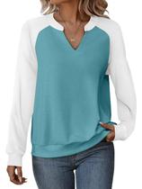Moletom feminino EADINVE, casual, decote em V, manga comprida, leve