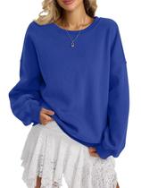 Moletom feminino EasyGala, de lã, gola redonda, azul M