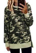 Moletom feminino ECOWISH com gola redonda e manga comprida com estampa camuflada
