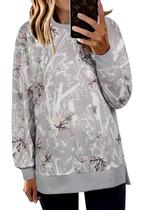 Moletom feminino ECOWISH com gola redonda e manga comprida com estampa camuflada