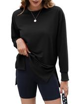 Moletom feminino ECOWISH com gola redonda e manga comprida, preto, tamanho L Moletom feminino ECOWISH com gola redonda e manga comprida, preto, tamanho L