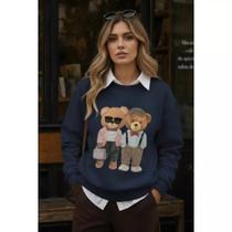 Moletom Feminino Estampa Casal Urso Blusa De Frio Suéter Bear Estampado Ursinho Tendência 2026 Outon