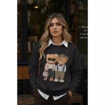 Moletom Feminino Estampa Casal Urso Blusa De Frio Suéter Bear Estampado Ursinho Tendência 2026 Outon
