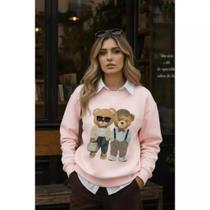 Moletom Feminino Estampa Casal Urso Blusa De Frio Suéter Bear Estampado Ursinho Tendência 2026 Outon