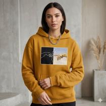 Moletom Feminino Estampado Canguru Algodão Com Capuz Casual Confortável