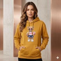 Moletom Feminino Estampado Canguru Algodão Com Capuz Casual Confortável