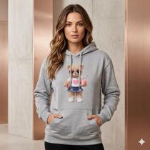 Moletom Feminino Estampado Canguru Algodão Com Capuz Casual Confortável Moletom Feminino Estampado Canguru Algodão Com Capuz Casual Confortável