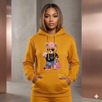 Moletom Feminino Estampado Canguru Algodão Com Capuz Casual Confortável Moletom Feminino Estampado Canguru Algodão Com Capuz Casual Confortável