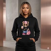 Moletom Feminino Estampado Canguru Algodão Com Capuz Casual Confortável Moletom Feminino Estampado Canguru Algodão Com Capuz Casual Confortável