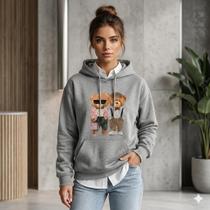 Moletom Feminino Estampado Canguru Algodão Com Capuz Casual Confortável Moletom Feminino Estampado Canguru Algodão Com Capuz Casual Confortável
