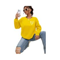 Moletom Feminino Estampado Com Estampa De Coração Casual Confortável Moletom De Lã Solto E Quente