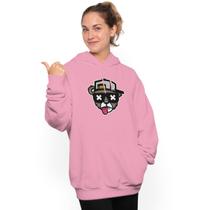 Moletom feminino estampado ganguru flanelado com capuz urso bone bolado