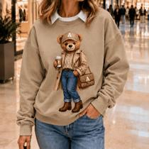 Moletom Feminino Estampado Urso Casaco e Bolsa -Philklen Moletom Feminino Estampado Urso Casaco e Bolsa -Philklen