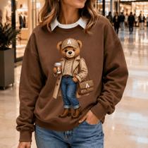 Moletom Feminino Estampado Urso Casaco e Bolsa -Philklen Moletom Feminino Estampado Urso Casaco e Bolsa -Philklen