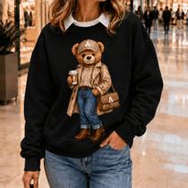 Moletom Feminino Estampado Urso Casaco e Bolsa -Philklen Moletom Feminino Estampado Urso Casaco e Bolsa -Philklen