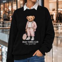 Moletom Feminino Estampado Urso Rosa jogador de tênis-Philklen Moletom Feminino Estampado Urso Rosa jogador de tênis-Philklen