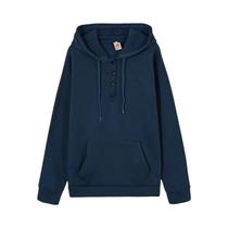 Moletom feminino europeu e N de manga comprida solto casual com capuz e bolso com cordão