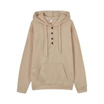 Moletom feminino europeu e N de manga comprida solto casual com capuz e bolso com cordão