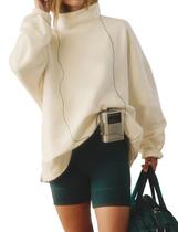 Moletom feminino Eutten de grandes dimensões com gola alta e bolsos de damasco Moletom feminino Eutten de grandes dimensões com gola alta e bolsos de damasco