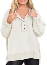 Moletom feminino Eytino Plus Size Button Henley, branco 2X Moletom feminino Eytino Plus Size Button Henley, branco 2X