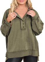 Moletom feminino Eytino plus size com decote em V e manga comprida 1X