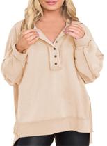 Moletom feminino Eytino plus size com decote em V, manga comprida, 1x damasco Moletom feminino Eytino plus size com decote em V, manga comprida, 1x damasco