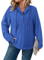 Moletom feminino Eytino plus size com decote em V, manga comprida, azul escuro