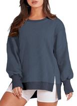 Moletom feminino Eytino Plus Size de tamanho grande com gola redonda azul-petróleo 5X